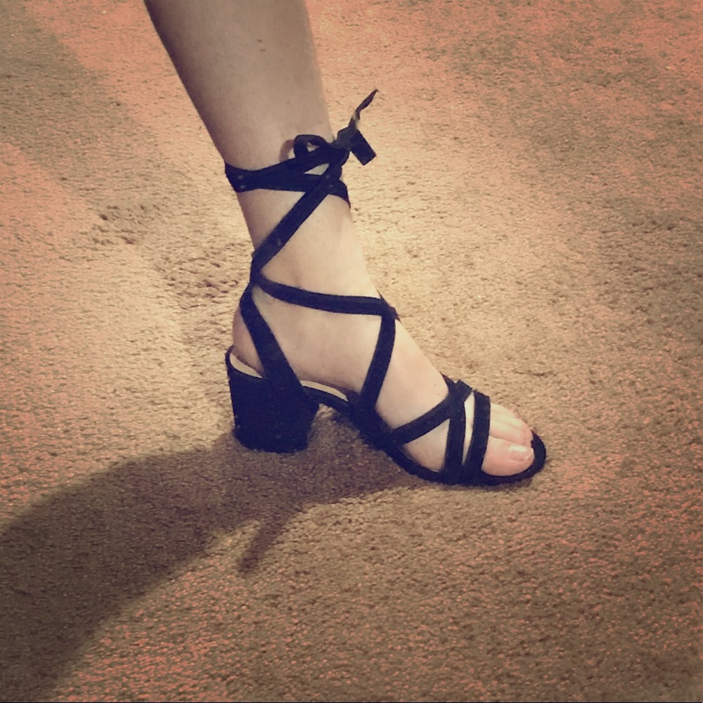 Lace up suede block heels